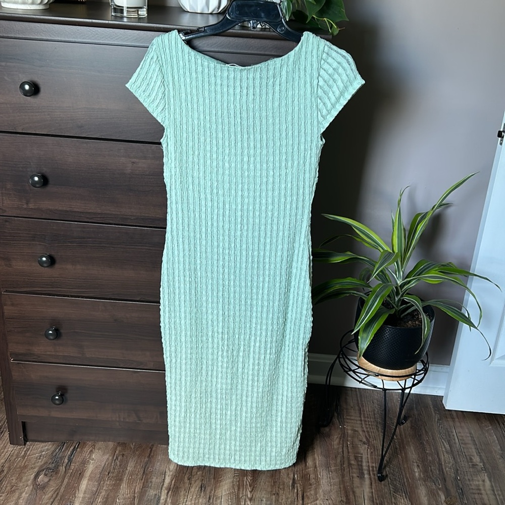 Derek Heart Green Ribbed Tie Front Sheath Dress - Picture 2 of 4